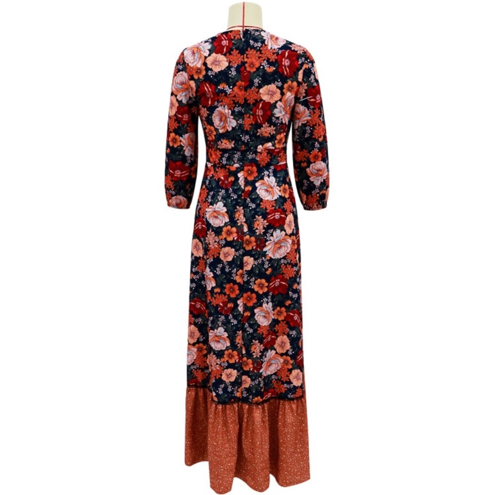 Orange Ruffle hem floral boho gypsy maxi Dress - Picture 9 of 11